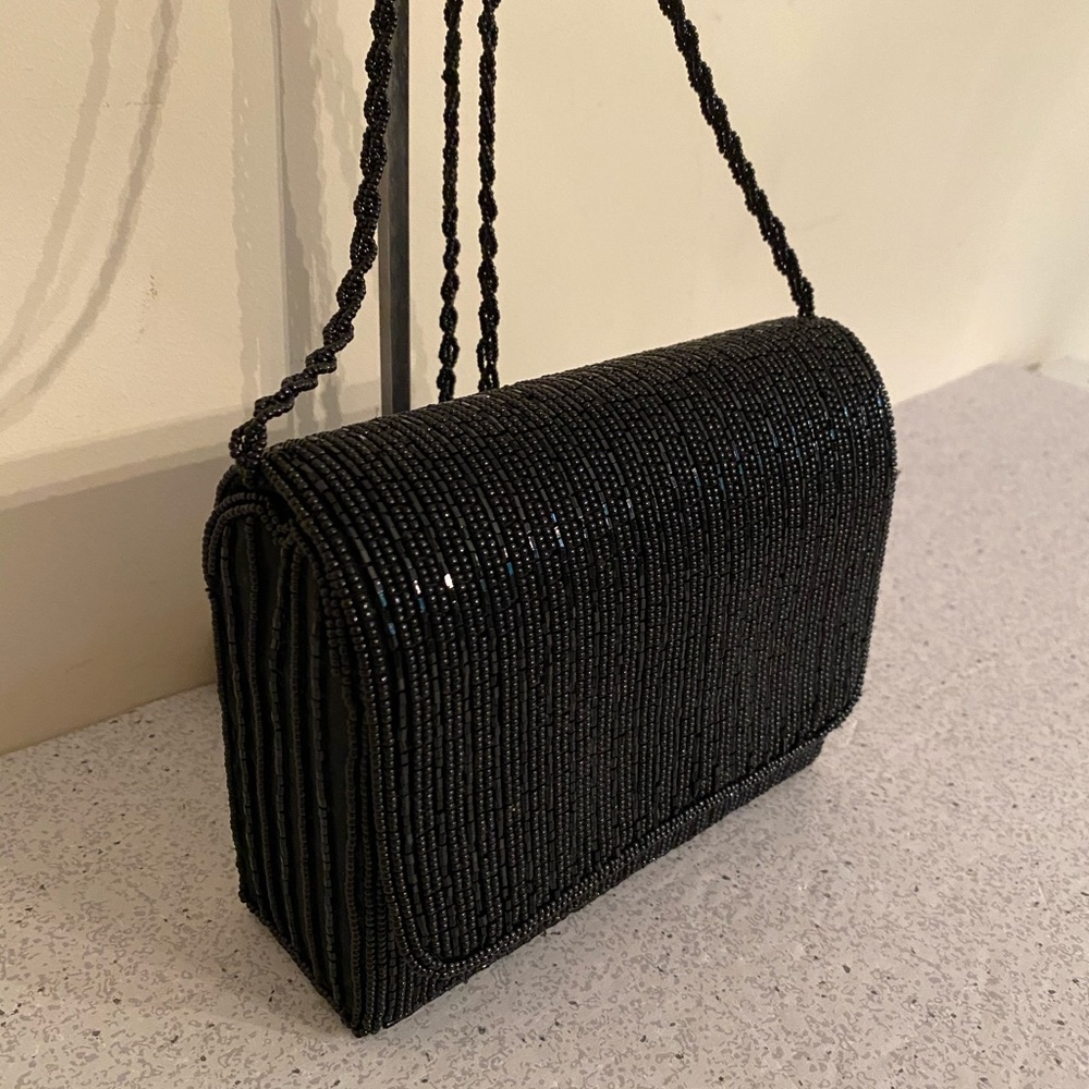 Vintage black beaded evening bag clutch purse box